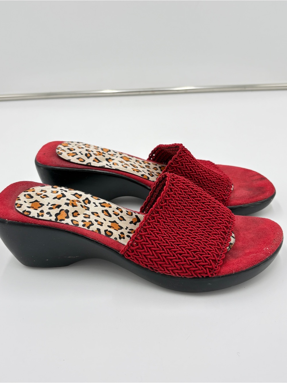 Vintage Y2K 90s Red Black Wedge Block Heel Mule Sandals Slides Women’s Size 8